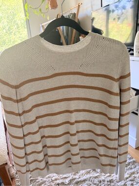 Banana Republic Cream and Brown Striped Crewneck Sweater